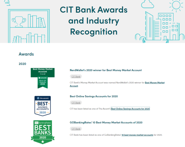 CIT bank awards online banking